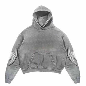 New Design Distressed Embroidered Hoodie Heavyweight Patch <b>Work</b> Distressed Acid Wash <b>Hoodies</b> <b>for</b> <b>Men</b> - Product Image 1