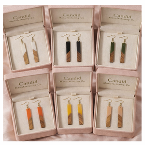 Últimos pendientes geométricos de madera con resina, accesorio de joyería para mujer para boda, precio bajo con piedra principal de perla - Product Image 1