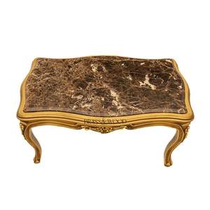 Mesa de Centro Rectangular de Lujo con Tapa de Mármol Marrón Oscuro y Marco de Madera Tallado a Mano en Oro Antiguo para Interiores Clásicos - Product Image 3