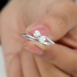 Two Stone <b>Ring</b> for <b>Women</b> - Minimal Moissanite <b>Promise</b> <b>Ring</b>, 925 Sterling Silver - Product Image 4