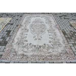 Turkish Rug 6x10.2 ft, White <b>Brown</b> Patchwork Wool Vintage Rug - Product Image 1