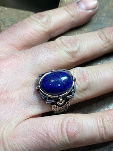 Bague vintage pour homme en argent sterling 925 taillée à la main avec pierre naturelle de lapis-lazuli bijoux en perles et diamants éblouissants - Product Image 4