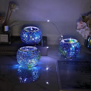 Bougeoir en verre mosaïque romantique rétro de style européen Pot décoratif avec décoration d'intérieur ARTISANN AURA pour Noël - Product Image 2