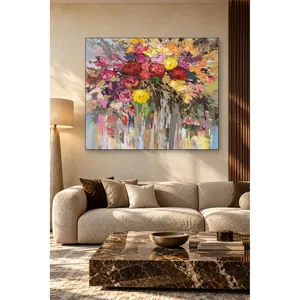 Impression sur toile de bouquet de roses rouges et jaunes avec technique du couteau à palette Fida - Product Image 2