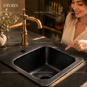 DIVRIS Évier simple en cuivre martelé fait main, à poser sur comptoir, à un trou, carré, finition polie moderne, pour cuisine et salle de bain, 12x12" NC-2007 - Product Image 3