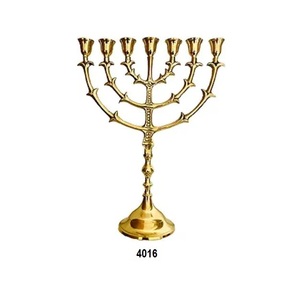 Bougeoir Menorah en laiton Antique, porte-bougie - Product Image 4