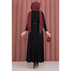 Robe de soirée noire en crêpe avec décolleté en V, décorations pailletées, taille empire, ceinture confortable, coupe trapèze, taille XL, longueur ras du sol - Product Image 6