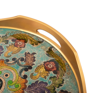 Plateau de service rond en bois haut de gamme pour plats et assiettes pour la maison ou le restaurant Plateau de service imprimé au beau design - Product Image 3