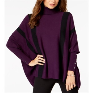 Maglione Poncho Casual da Donna Alfani a Righe con Colletto a Fiocco e Logo Frontale, Viola Traspirante Sottile XS (Taglia Piccola Grande) per Autunno Inverno - Product Image 1