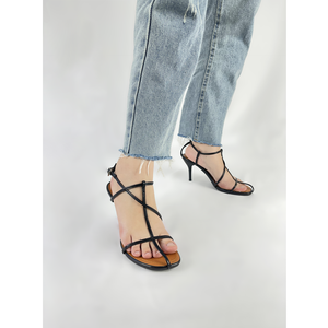 OEM ODM 7cm Sandales à lanières Bride à la cheville PU Papier de qualité supérieure Escarpins à lanières en T Tendance de la mode Sandales à talons légers du Vietnam - Product Image 3