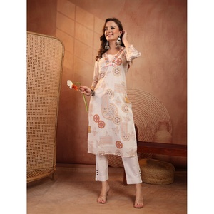Kurta de Algodón con Estampado Floral Hecho a Mano para Mujer, Estilo Pakistaní, Salwar Kameez, Ropa Casual Étnica Tradicional - Product Image 1