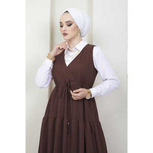 เสื้อฮิญาบสีน้ำตาลแบบเรียบง่ายแต่หรูหราพร้อมระบาย - Product Image 2