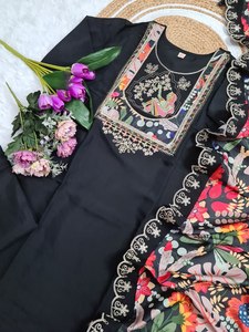 Clásico negro paquistaní Salwar Kameez elegante bordado Dupatta para mujer ropa de fiesta festiva moda étnica para invierno verano - Product Image 4