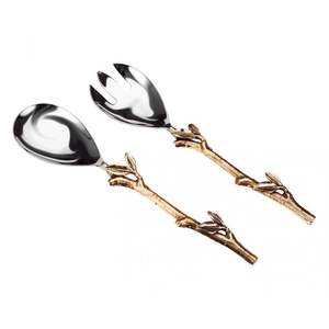 Serveur à salade en acier inoxydable avec manche en bambou véritable, cuillère de service artisanale, écologique, personnalisable, passe au lave-vaisselle, cuisine - Product Image 2