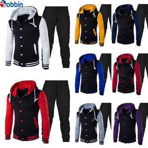 เซ็ตกีฬาเสื้อสเวตเตอร์แบบปะต่อสำหรับผู้ชายชุดเสื้อเบสบอลแบบคลาสสิกกางเกงสำหรับวิ่งจ๊อกกิ้งโลโก้ตามสั่ง - Product Image 6