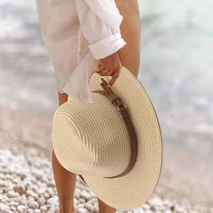 Sombrilla de playa ecológica para exteriores para mujer, sombrero de paja de papel de ala ancha plegable con protección UV para verano - Product Image 5