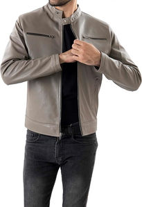 Meilleure veste en cuir de couleur bordeaux à fermeture éclair pour hommes avec col sans col, finition élégante, vestes pour hommes - Product Image 4