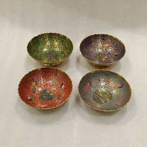 ทำด้วยมือ4 "ชามทองเหลืองพร้อมงานเคลือบฟันพื้นบ้านสไตล์โมเดิร์นเทคนิคการทาสีแบบดั้งเดิมงานฝีมือโลหะ - Product Image 3