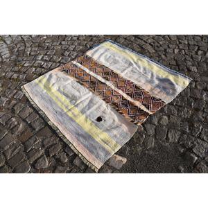 Alfombra turca Étnica Vintage 4,3 X 4.6ft Clásico Blanco Amarillo Patchwork Diseño Lana Látex Rectangular Área grande para sala de pasillo - Product Image 2