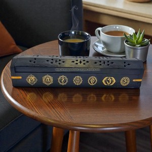 Caja de incienso de madera de siete chakras, alta calidad, venta al por mayor, varillas y conos de incienso con compartimento de almacenamiento - Product Image 1