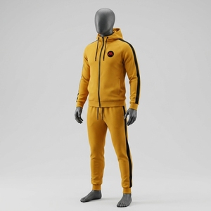 Ensemble de survêtement décontracté jaune moutarde pour homme, veste athlétique à fermeture éclair intégrale, pantalon de jogging avec bandes latérales noires, vêtements de sport pour l'entraînement et la gym - Product Image 2