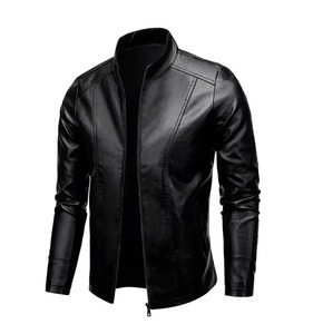 Nouveau Blazer de moto classique de haute qualité en cuir artificiel coupe-vent coupe ajustée Veste en cuir noir pour hommes vestes à col montant - Product Image 1