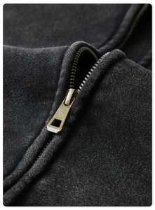 Pull à capuche pour hommes de haute qualité Logo personnalisé lavage à l'acide surdimensionné recadrée fermeture éclair 100% coton polaire pour l'hiver - Product Image 6