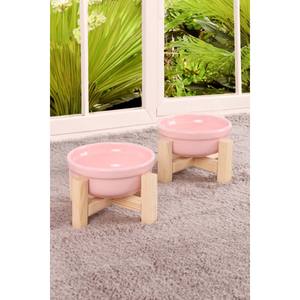 Set of 2 Multi-color Ceramic Cat and <b>Dog</b> Food and Water <b>Bowls</b> with Wooden Stand Decorative Pet <b>Bowls</b> & Feeders - Product Image 1