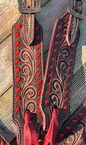 Latest design western <b>leather</b> premium quality horse Headstall and Breastplate with floral hand carved - Product Image 3