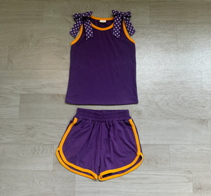 ชุดเสื้อผ้าเด็กผู้หญิงแขนกุดลายจุดสีม่วงพร้อมโบว์ - Product Image 4