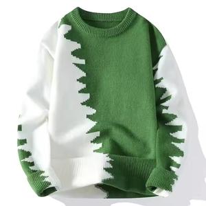 Pull en laine épaisse et grossière unisexe fait à la main, en viscose jacquard, tricoté pour l'hiver, logo personnalisé, col rond, streetwear, patchwork - Product Image 4