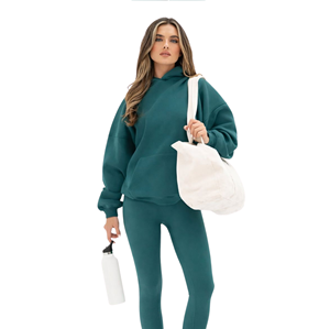 Sudadera con Capucha Extra Grande para Mujer, Estilo Urbano, Hombros Caídos, Relajada, Verde Oscuro, 50% Algodón, 50% Poliéster, Personalizada - Product Image 4