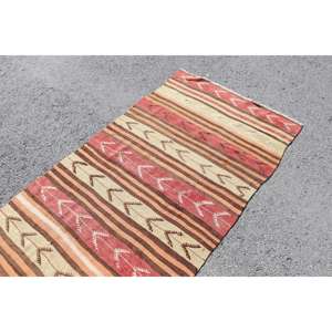 Alfombra turca de 3.2x12.5 pies, alfombra vintage, alfombra Kilim con motivos de plantas y árboles rojos. - Product Image 5