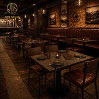 Table carrée en pierre frittée Ron Group avec banquette en cuir et chaise rembourrée – Mobilier industriel commercial pour restaurant