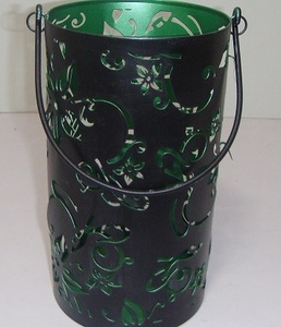 Lanterne vintage rustique en métal ajouré avec poignée, support de bougie décoratif de style nordique pour table, lanterne hurricane verte - Product Image 4