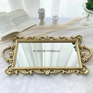 El diseñador único más elegante Alta demanda Chapado en oro Metal resistente Diseñador único Espejo de forma redonda Suministros de bandeja para servir - Product Image 6