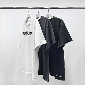 เสื้อยืดโอเวอร์ไซส์ผ้าคอตตอนหนาสำหรับผู้ชาย ล้างสีแบบแอซิดวอช สไตล์วินเทจ ล้างสีแบบสโตนวอช พิมพ์ลายกราฟิกตามสั่ง - Product Image 1