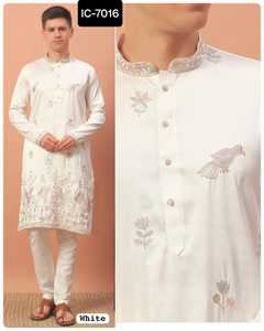 Collection de vêtements ethniques indiens traditionnels de qualité supérieure pour toutes les occasions Soie premium avec paillettes brodées Travail Vêtements pour hommes Kurta - Product Image 5