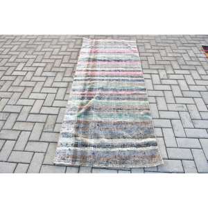 Alfombra Vintage de 2.9x6.8 pies, Alfombra Turca con Puntos Azules - Product Image 1