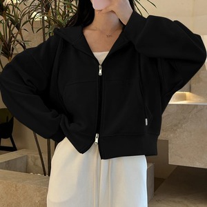 Sudadera con capucha de manga larga de estilo coreano para mujer con cremalleras dobles Chaqueta deportiva suelta de color sólido para invierno - Product Image 6