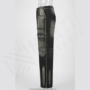 Pantalones Vaqueros Rectos de Diseñador para Hombre, Estilo Vintage, Lavado, con Parches, Ropa Urbana, Ajustados, para Verano y Otoño, OEM Personalizado - Product Image 3