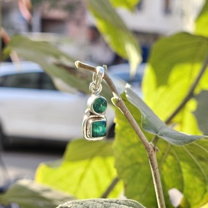 Pendentif en argent de forme ronde et carrée en onyx vert petit pendentif en argent de pierre précieuse - Product Image 3