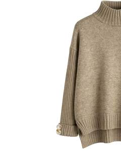 Customized Taupe Knit Sweater And Wide Leg <b>Pants</b> Set Women High Neck Pullover Cozy Winter <b>Lounge</b> Wear Custom Manufacturer OEM - Product Image 2