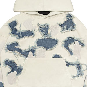 Cut Embroidered Distressed Hoodie Customized Logo <b>Vintage</b> Unisex Hoodie <b>Sweatshirt</b> 100% French denim tears hoodie - Product Image 2