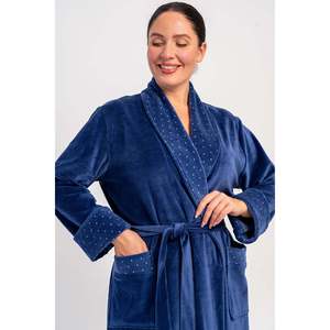 Robe longue en velours de coton pour femme, taille XXL, avec poches et col montant - Bleu marine - Bleu marine - Product Image 1
