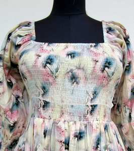 Bloc de coton imprimé robe femmes porter main bloc imprimé longue robe tenue d'été tunique décontractée ample et coupe confortable robe ensemble - Product Image 5