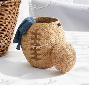 Rustic Wicker Laundry Hamper Eye-Catching <b>Basket</b> Woven Bamboo Nursery Water Hyacinth Dirty Clothes Laundry Storage <b>Basket</b> - Product Image 2