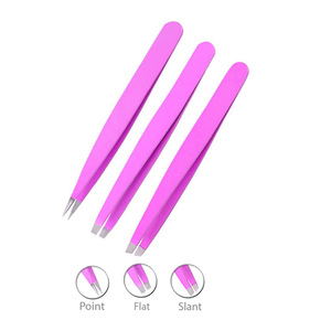 Ensemble de 3 pinces à épiler en acier inoxydable pour sourcils, à pointe inclinée et pointue - Product Image 1