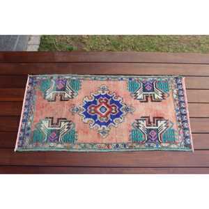 Vintage 1.5x3.1 ft Rug, Turkish Rug, <b>Red</b> Solid Rug <b>Wool</b> - Product Image 1