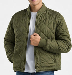 Chaqueta Bomber Acolchada Verde Oliva para Hombre, OEM ODM, Logotipo Personalizado, Chaqueta Ligera Acolchada para Invierno y Otoño, con Costuras de Diamante - Product Image 1